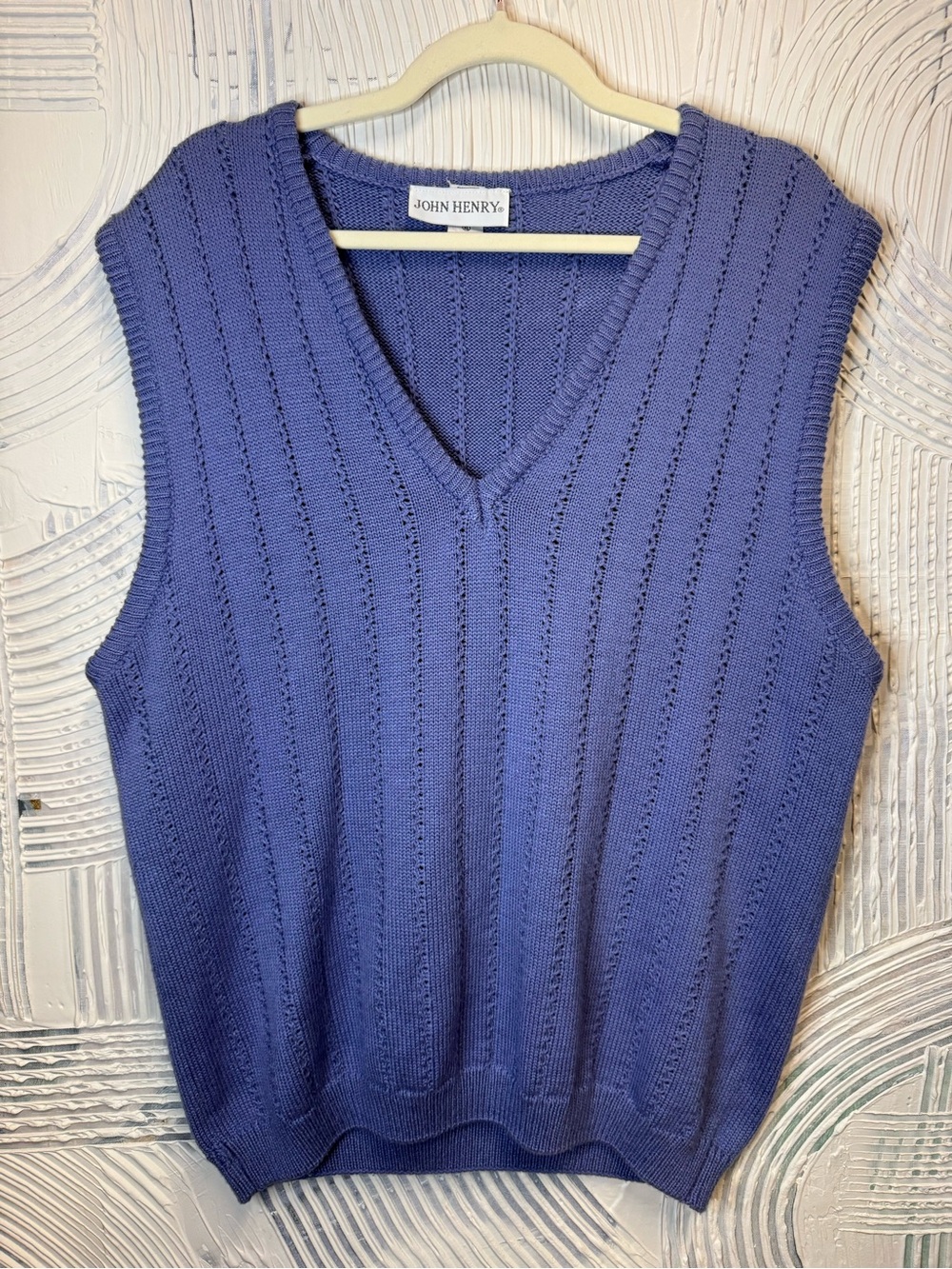Vintage John Henry Sweater Vest XL Periwinkle V-Neck Preppy Grandpa Core N0846